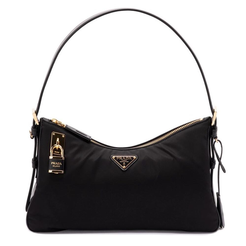 NEW PRADA LARGE AIMEE RE NYLON SAFFIANO BLACK SHOULDER BAG AUTHENTIC!